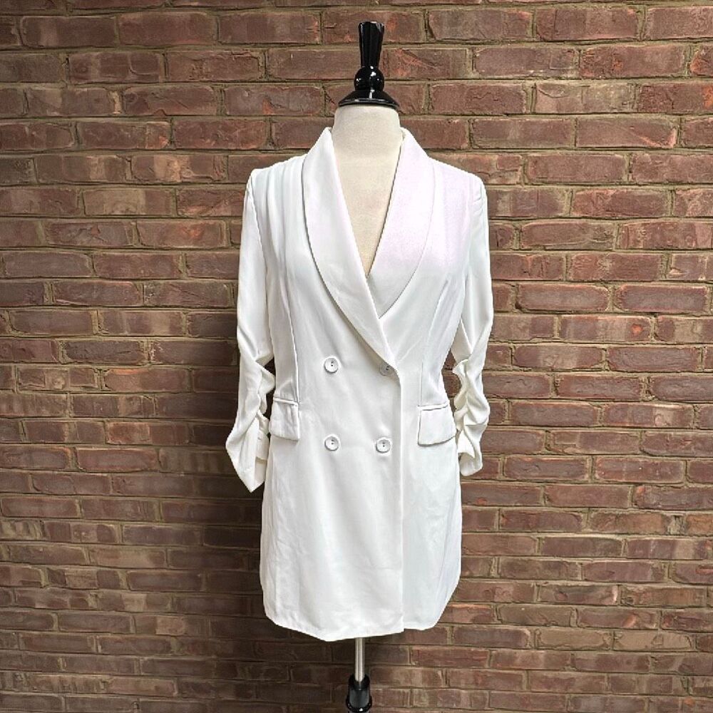 Skies Are Blue Women’s White Cinched Double Breated Blazer Dress Sz M NEW